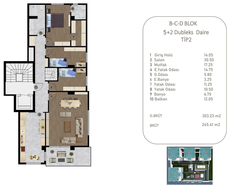 B-C-D BLOK 5+2 Dubleks Daire TIP2